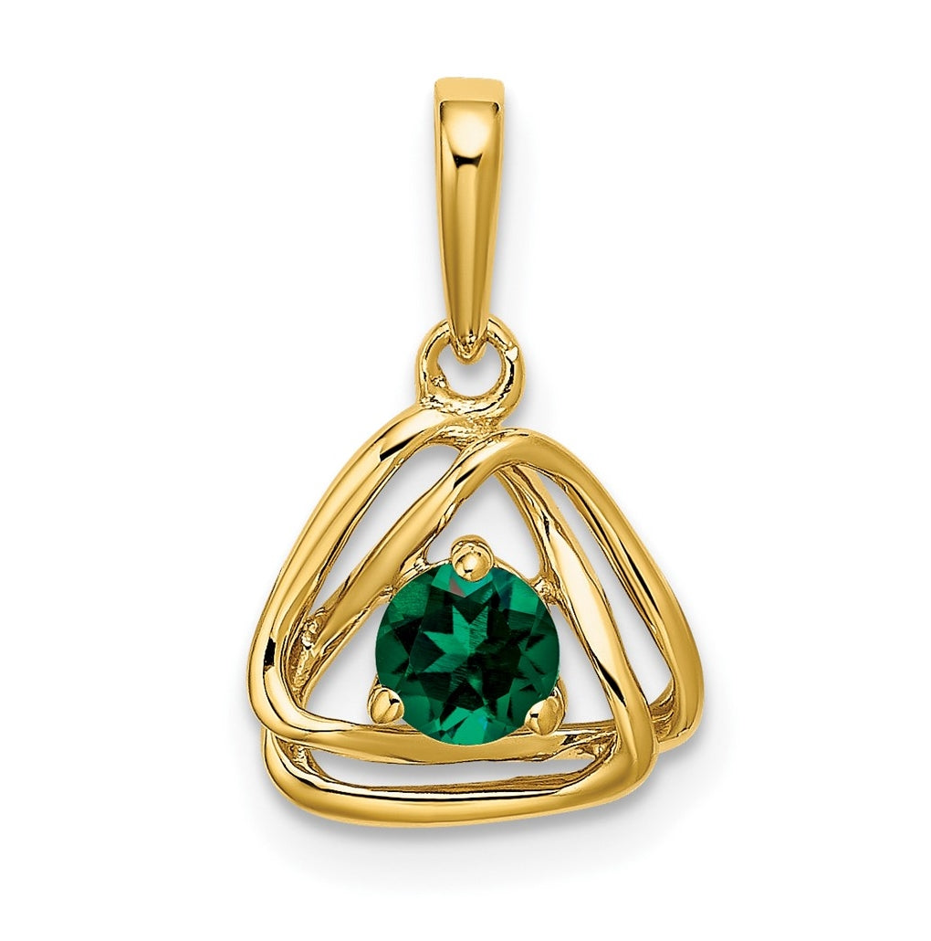 14K Yellow Gold Created Emerald Triangle Pendant