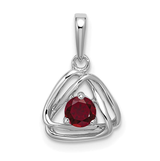 14k White Gold Created Ruby Triangle Pendant