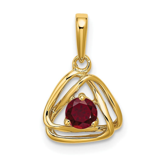 14K Yellow Gold Created Ruby Triangle Pendant