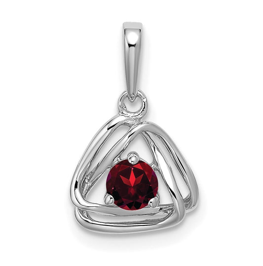 14k White Gold Garnet Triangle Pendant