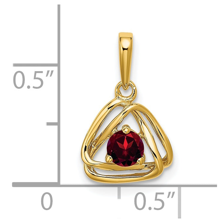 14K Yellow Gold Garnet Triangle Pendant