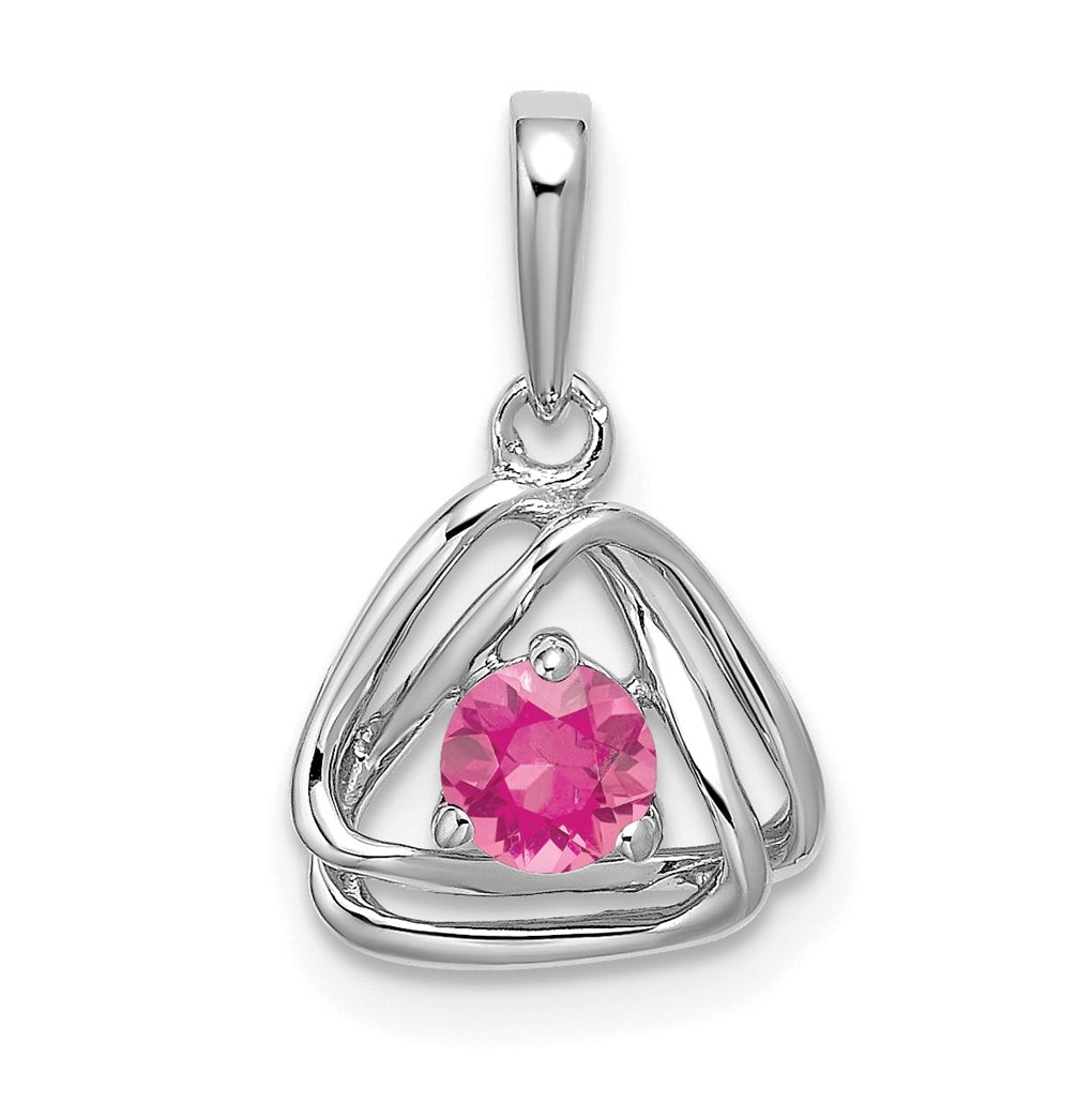 14k White Gold Pink Tourmaline Triangle Pendant