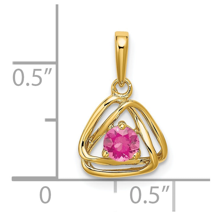 14K Yellow Gold Pink Tourmaline Triangle Pendant