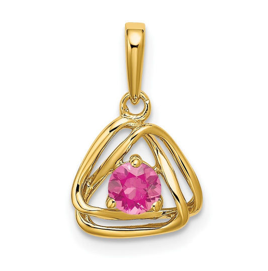 14K Yellow Gold Pink Tourmaline Triangle Pendant