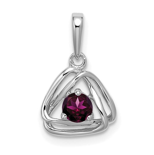 14k White Gold Rhodolite Garnet Triangle Pendant