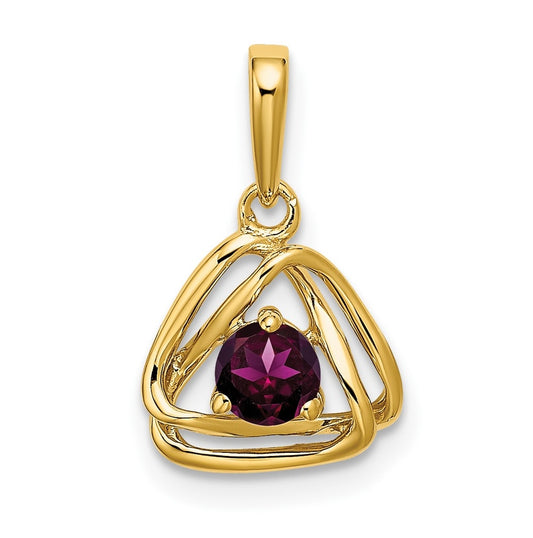 14K Yellow Gold Rhodolite Garnet Triangle Pendant