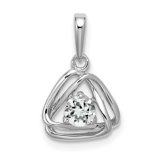 14k White Gold White Topaz Triangle Pendant