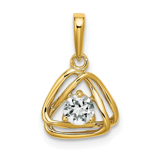 14K Yellow Gold White Topaz Triangle Pendant