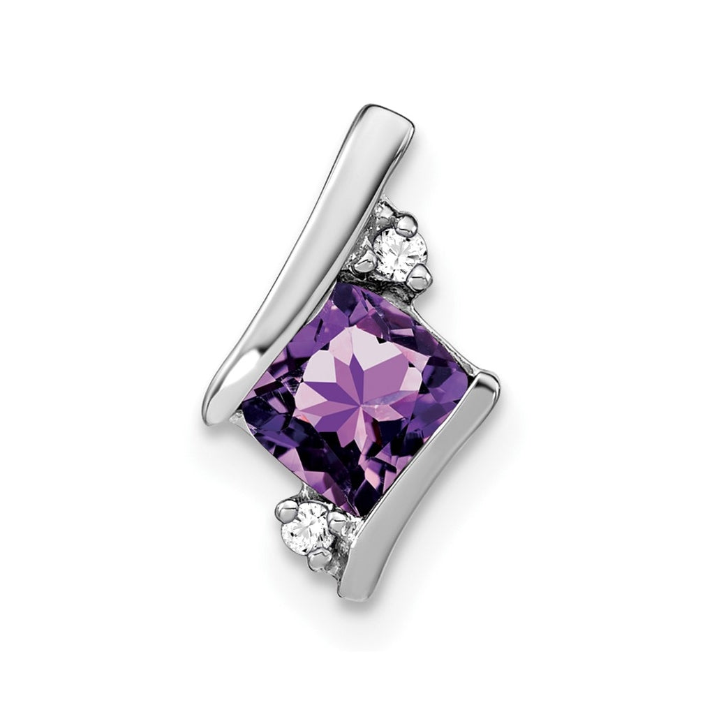 14K White Gold  Cushion Amethyst and Diamond Chain Slide