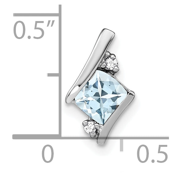 14K White Gold  Cushion Aquamarine and Diamond Chain Slide