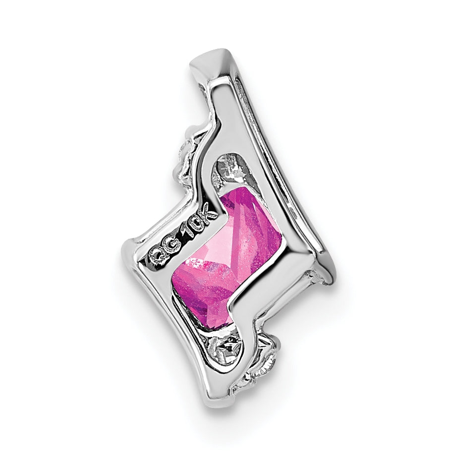 Sterling Silver Antique Cushion Created Pink Sapphire and Diamond Pendant