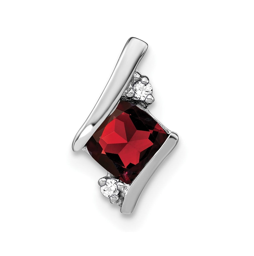 14K White Gold  Cushion Garnet and Diamond Chain Slide