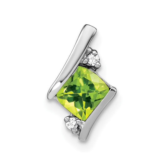 10k White Gold Cushion Peridot and Diamond Chain Slide