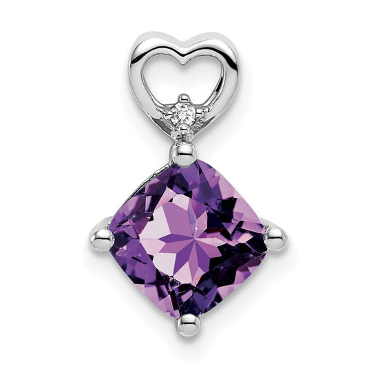 14k White Gold Amethyst and Diamond Heart Chain Slide