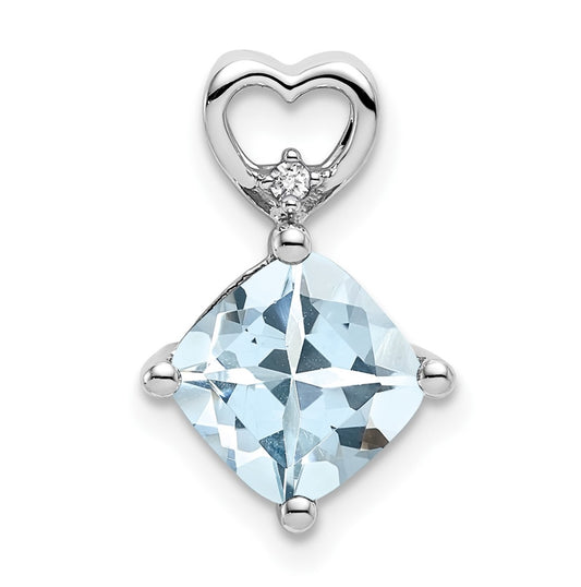 14k White Gold Aquamarine and Diamond Heart Chain Slide