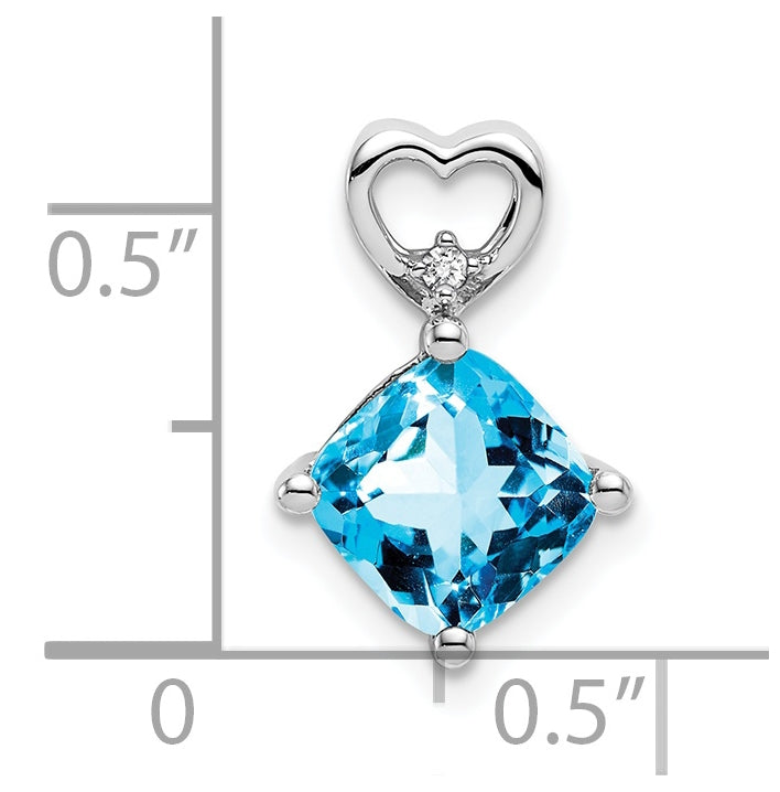 14k White Gold Blue Topaz and Diamond Heart Chain Slide