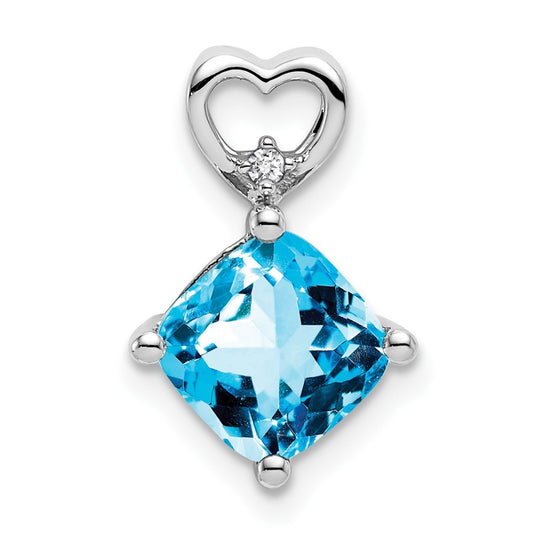 14k White Gold Blue Topaz and Diamond Heart Chain Slide