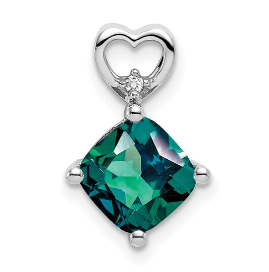 14k White Gold Created Alexandrite and Diamond Heart Chain Slide