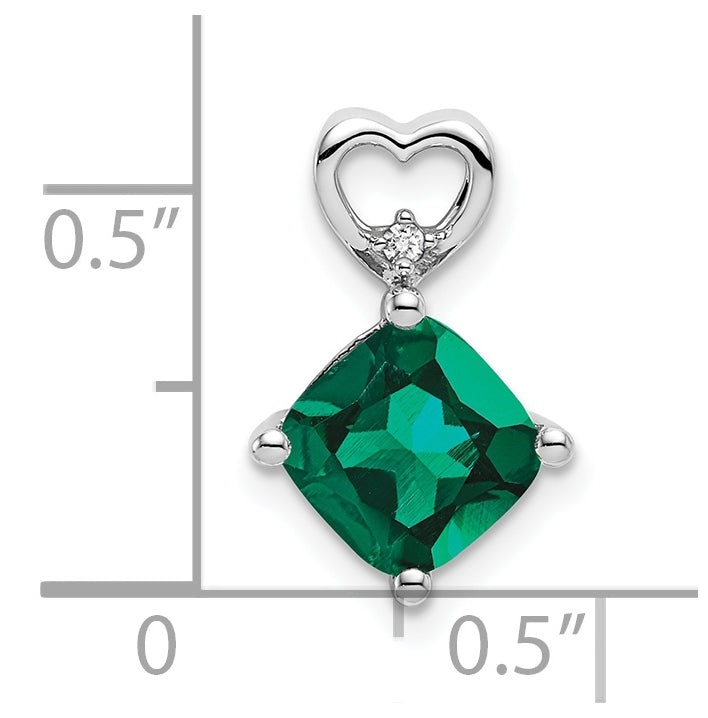 14k White Gold Created Emerald and Diamond Heart Chain Slide