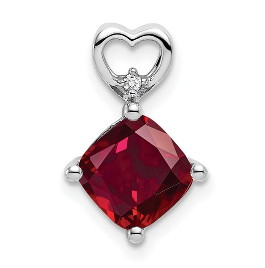 14k White Gold Created Ruby and Diamond Heart Chain Slide