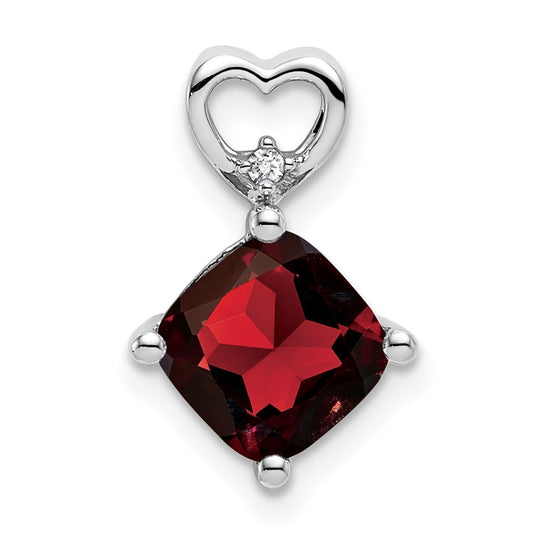 14k White Gold Garnet and Diamond Heart Chain Slide