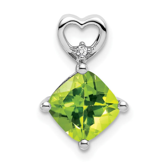 14k White Gold Peridot and Diamond Heart Chain Slide