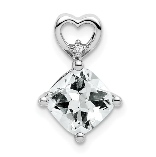 14k White Gold White Topaz and Diamond Heart Chain Slide