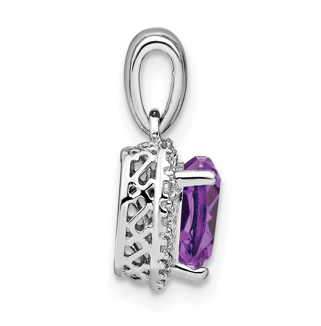 Sterling Silver Rhodium plated Amethyst and Diamond Pendants