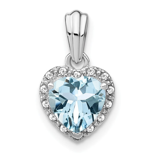 Sterling Silver Rhodium plated Aquamarine and Diamond Pendants