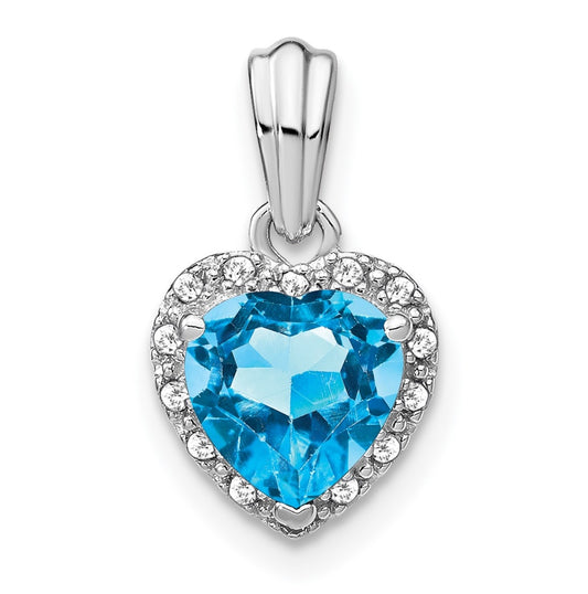 Sterling Silver Rhodium plated Blue Topaz and Diamond Pendants