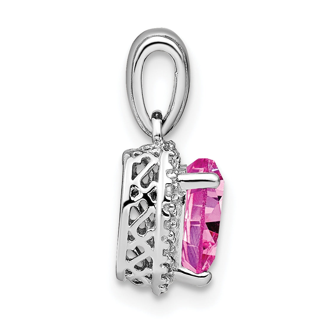 Sterling Silver Rhodium Plated Created Pink Sapphire/Diamond Pendants