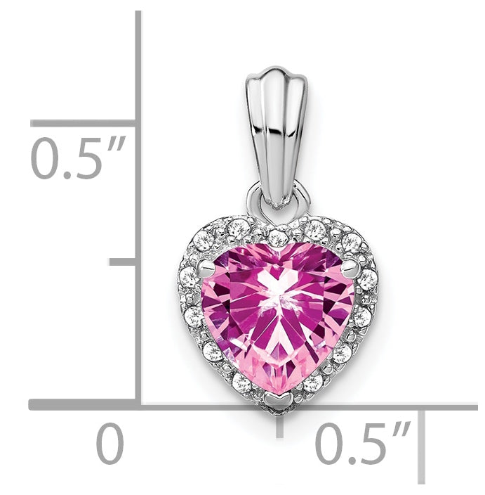 Sterling Silver Rhodium Plated Created Pink Sapphire/Diamond Pendants