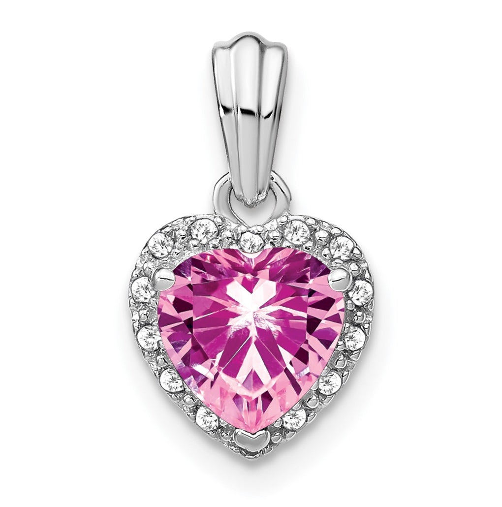 Sterling Silver Rhodium Plated Created Pink Sapphire/Diamond Pendants