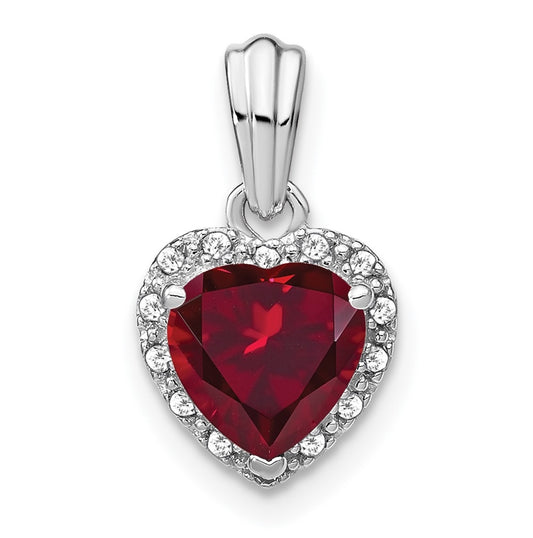 Sterling Silver Rhodium plated Created Ruby and Diamond Pendants