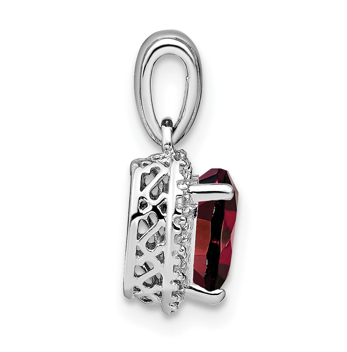 Sterling Silver Rhodium plated Garnet and Diamond Pendants