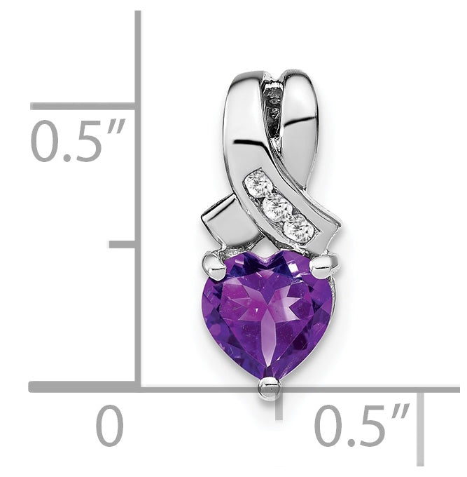 Sterling Silver Rhodium plated Amethyst/Diamond Pendant