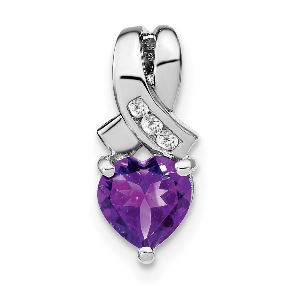 Sterling Silver Rhodium plated Amethyst/Diamond Pendant