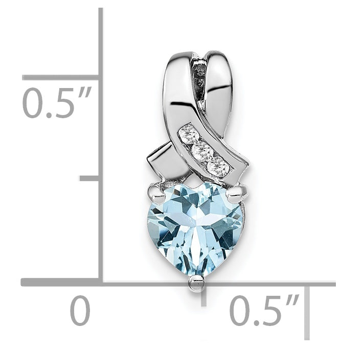 Sterling Silver Rhodium plated Aquamarine/Diamond Pendant