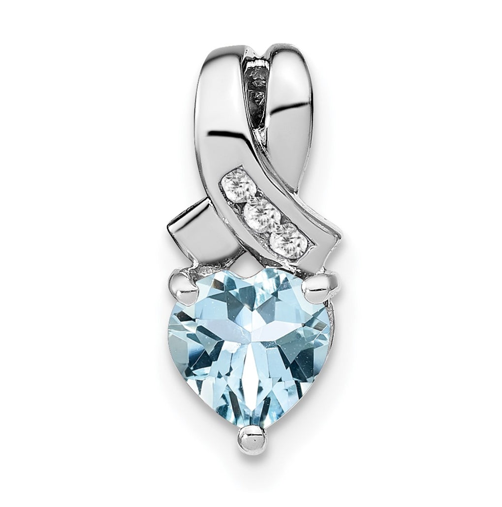 Sterling Silver Rhodium plated Aquamarine/Diamond Pendant