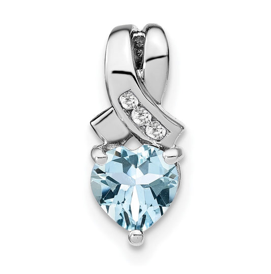 Sterling Silver Rhodium plated Aquamarine/Diamond Pendant