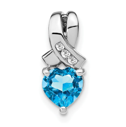 Sterling Silver Rhodium plated Blue Topaz/Diamond Pendant