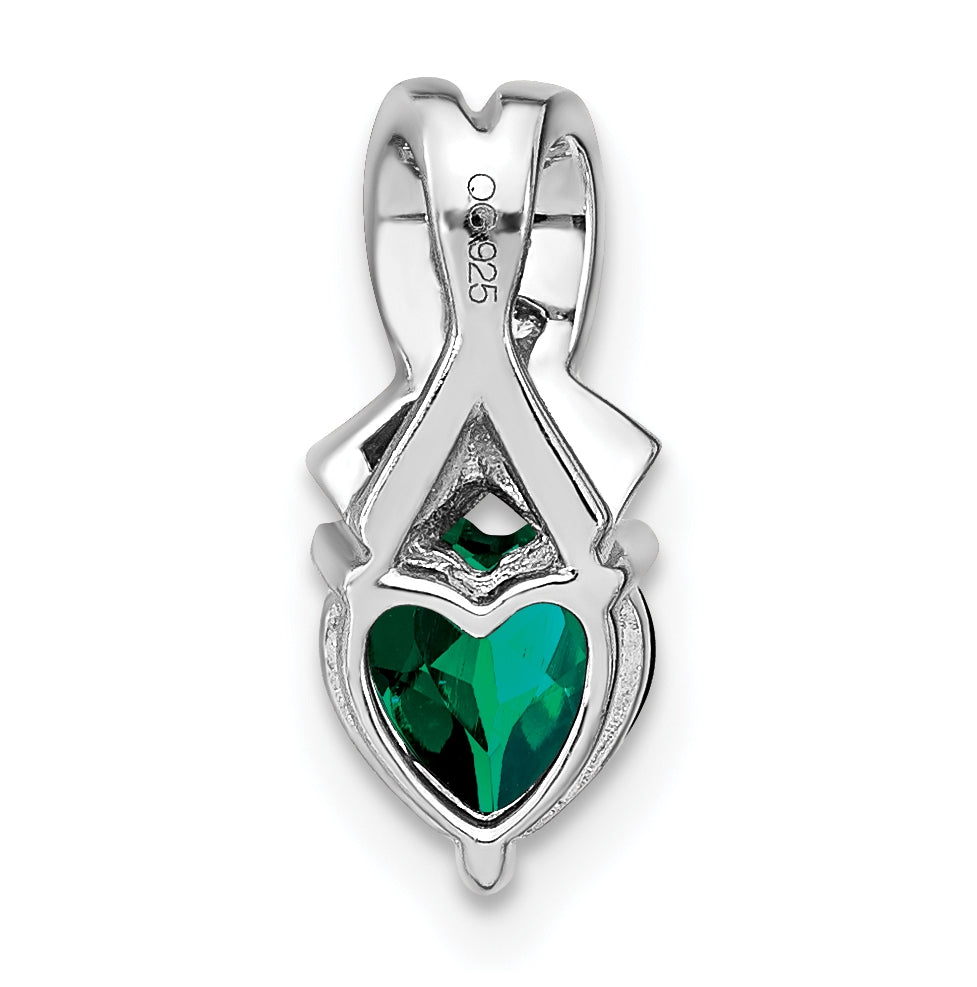 Sterling Silver Rhodium plated Created Emerald/Diamond Pendant