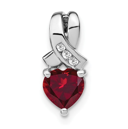 Sterling Silver Rhodium plated Created Ruby/Diamond Pendant