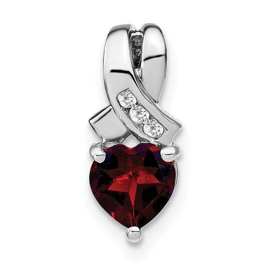 Sterling Silver Rhodium plated Garnet/Diamond Pendant