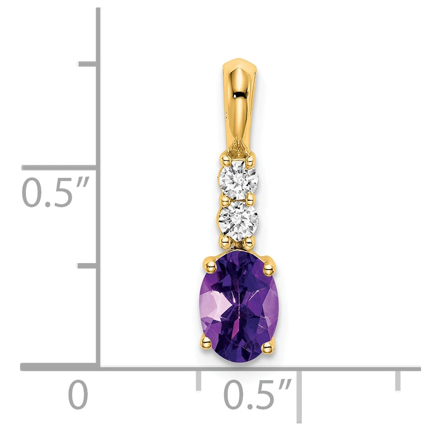 14K Yellow Gold Oval Amethyst/Diamond Pendant