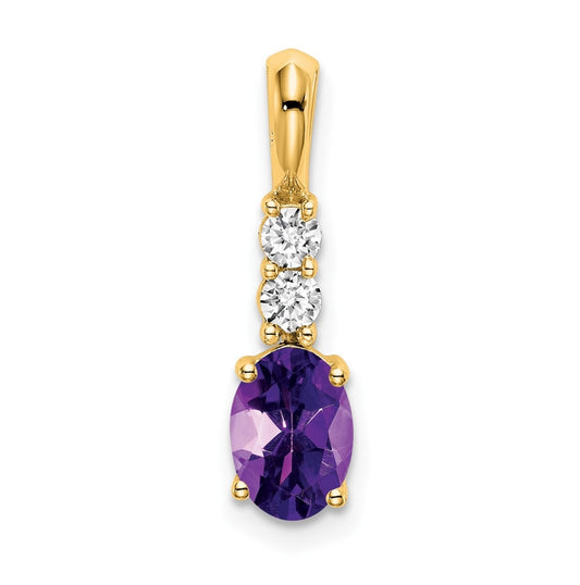 14K Yellow Gold Oval Amethyst/Diamond Pendant