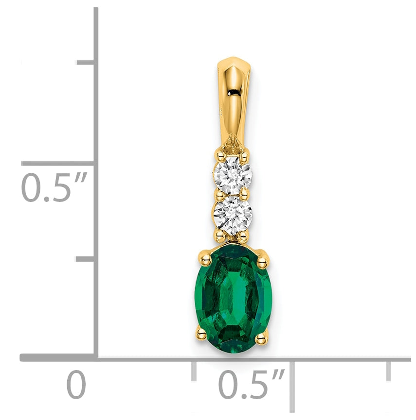 14K Yellow Gold Oval Created Emerald/Diamond Pendant