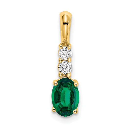 14K Yellow Gold Oval Created Emerald/Diamond Pendant