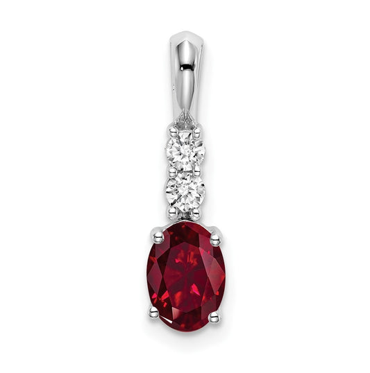 14k White Gold Oval Created Ruby/Diamond Pendant