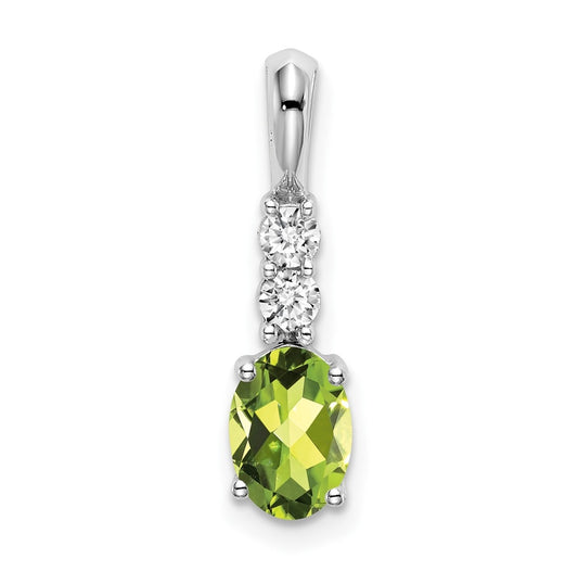 14k White Gold Oval Peridot/Diamond Pendant